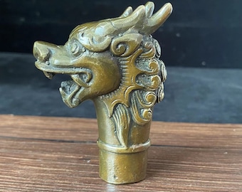 Vintage copper dragon Head Cane Walking Stick,Fengshui Hand Carved Solid  Crutch Cane Head Walking Stick Custom Walking Cane for Men gifts