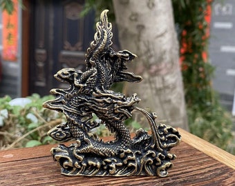 Copper Dragon Statue Vintage Chinese Fengshui Dragon Figurine  2024 Year of  The Dragon Gifts Zodiac Dragon animal Sculpture Home ornaments