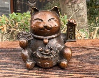 Copper lucky Cat Sculpture Feng Shui Decor Small Ornaments Home Decorations Miniature Animals Figurines fortune cat  Paperweight kids gift .
