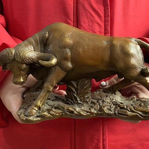 Copper Wall Street Bull Statue Sculpture,Brass Cow Ox Statuette Figurine Modern Decor Office Lucky FengShui Ornaments success wealth craft 6