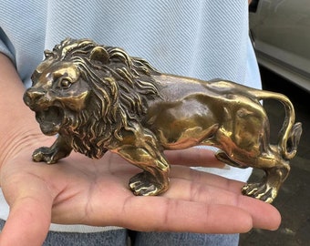 Copper Lion statue Sculpture Antiqued Ornaments Wealth Lion Statue Fengshui Decoration Miniature Animal  lucky success Ornaments gift DE0234