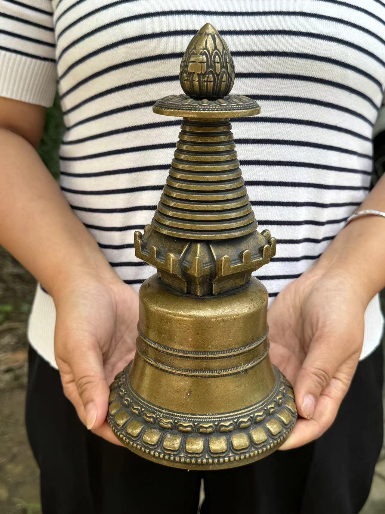 Nepal Copper Buddha Stupa, Buddhist Souvenir Bodhi Tower, Tibetan Chorten Nepalese Patina Religious sarira Stupa Pagoda prayer shrine. min22