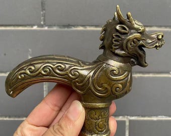 Vintage copper dragon Head Cane Walking Stick, Hand Carved Crutch Cane Head Walking Stick Custom Walking Cane for Men .