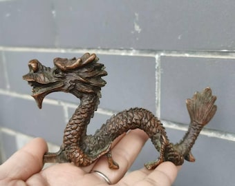 Vintage Kupfer Drache Statue Tier Figur 12 Sternzeichen Drache Glück Feng Shui Dekor Royal Golden Loong Reichtum Tier, Home Office Decor.