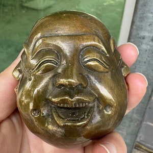 Four Faces copper Buddha Head Sculpture Vintage Copper Happy Laugh Maitreya Buddha Head Statue Copper Four Pleasure Anger Sorrow Joy DE0318