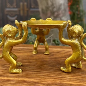 Metal Copper Three monkey figurine Candleholder Birthday gift,  Animal candlestick tea ceremony teapot monkey holder,Brass Candelabra DE0176