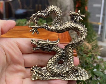 Vintage Kupfer Drache Statue Chinesische Fengshui Drachen Figur 2025 Jahr des Drachen Geschenk Sternzeichen Drache Tierskulptur Home Office