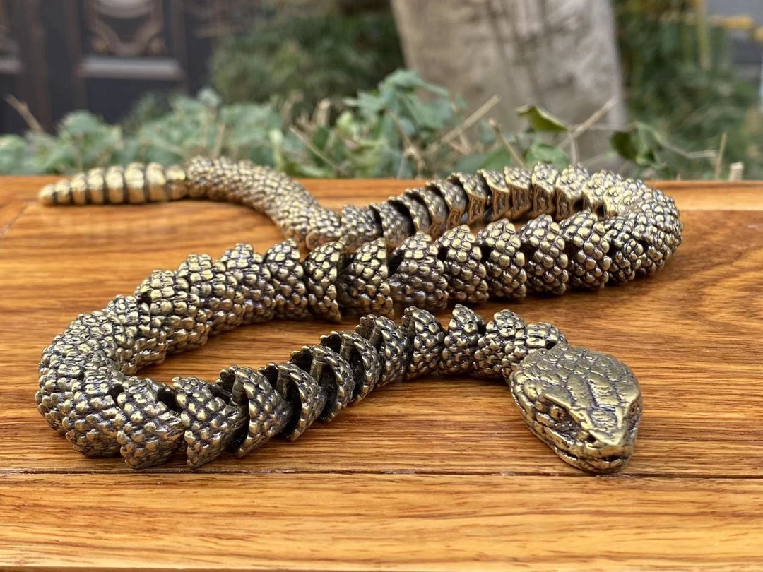 3D Effect Brass Snake Statue 2024 Year of the Snake Statue Cute Chinese Zodiac Snake Sculpture