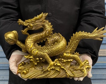Kupfer chinesische Feng Shui Drache Statue für Glück & Erfolg, Sternzeichen Drache Symbol in Feng Shui Bedeutung Platzierung Vintage Royal Dragon Dekor