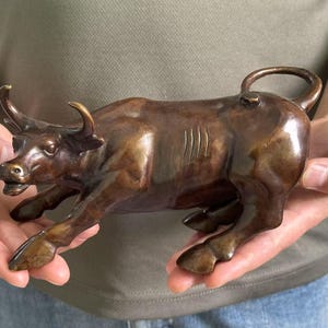 Copper Wall Street Bull Statue Sculpture, Brass Cow Ox Statuette Figurine Modern Home Decor Office Lucky Feng Shui Ornaments success wealth.