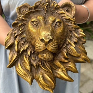 Copper King Of The Jungle Lion Head Wall Art Sculpture,Bedroom Wall Decoration,Pure copper Big Cat Head sculpture Wall Ornaments gift DE0284
