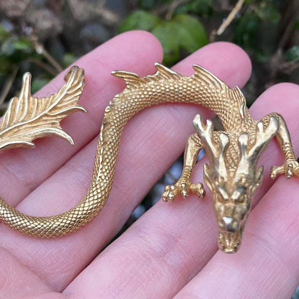 2 Pcs  Copper Metal Cast copper dragon Sculpture Antiqued Small Ornament Brass Zodiac dragon Table Decoration Miniature Loong Luck wealth