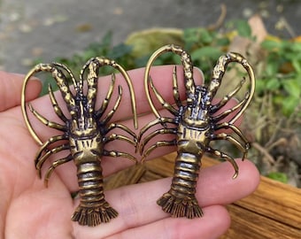 2 pieces Solid Copper shrimp statue tank decor Brass Insect Miniature Figurines,Home Office Desk Decoration Gifts Brass Tea Pets ornaments