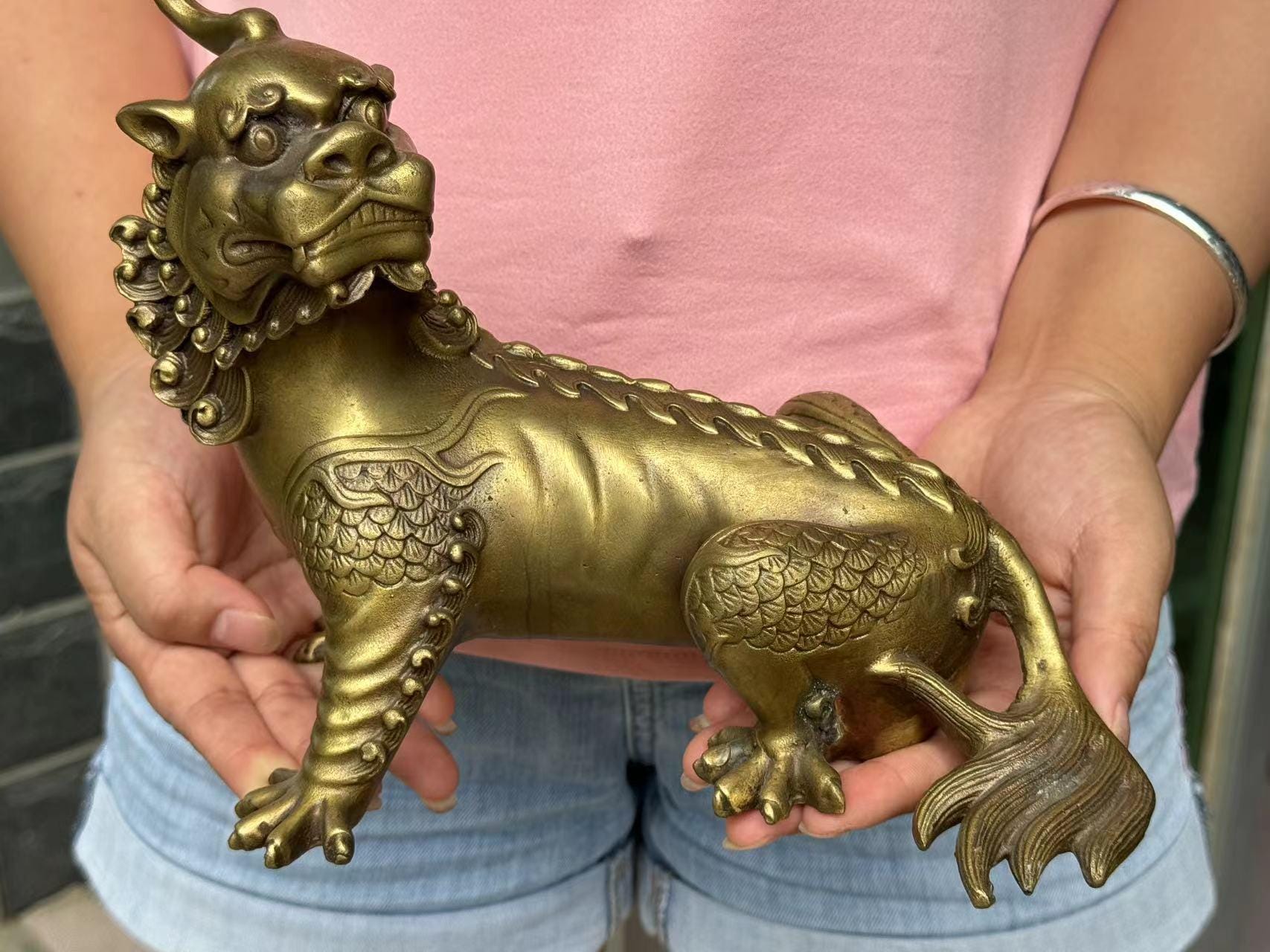 銅製 狄亭 獣 飾り 貔貅 ミニチュア 真鍮 ネパール 神話の生き物 貅犬 