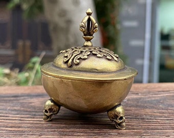 Tibet Buddhism Avalokiteshvara Buddha Gabala Kapala Bowl Cup Human skull stand Copper dzi Kapala skull cup Buddhism eight auspicious  DE0156