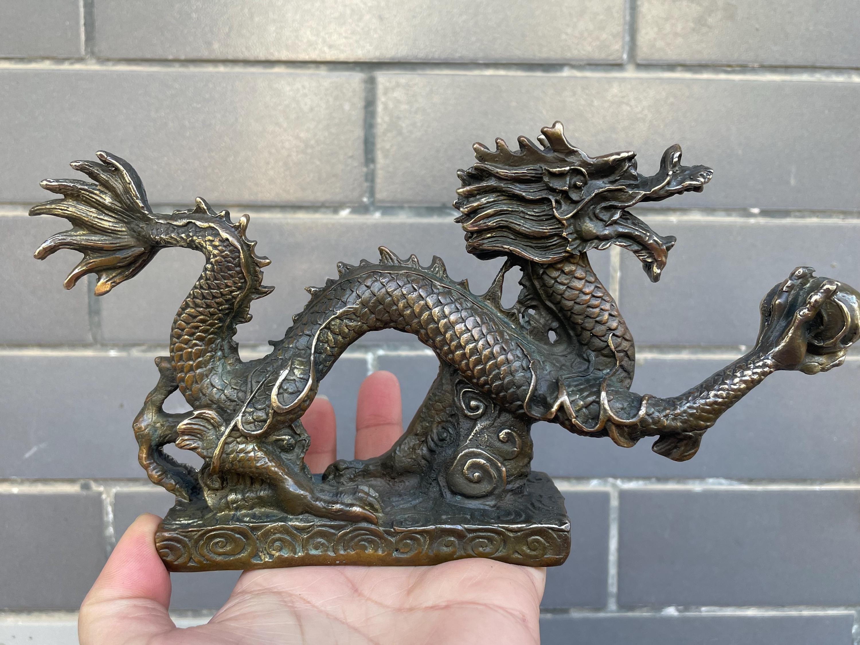 Vintage Copper Dragon Statue Chinese Fengshui Dragon Figurine the