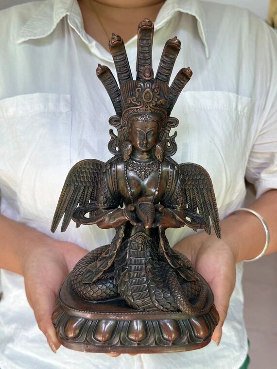 チベット古代銅製五蛇神観音菩薩像、蛇母観音菩薩像 仏教風水 DE0330