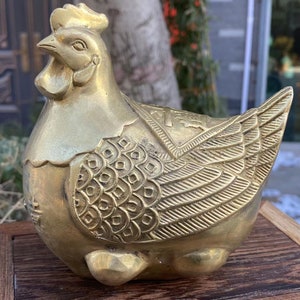 Statua di gallina in rame, decorazione di pollo in ottone per mensola da cucina, statuette di animali in metallo Fengshui, decorazione per la casa, statua di gallo DE0127