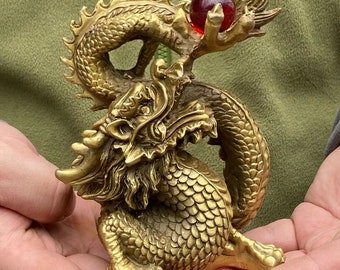 2024 Chinese New Year Dragon Statue Brass Copper Dragon animals Figurine Home Office  Feng Shui Decor Royal Golden Loong wealth beast DE0179