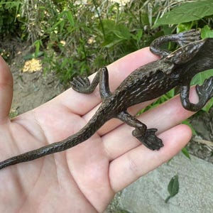 Copper Lizard Sculpture Ornament , Animal Figurine for Home Office Garden Desktop Decor Realistic Retro dragon reptiles Figure  Paperweight