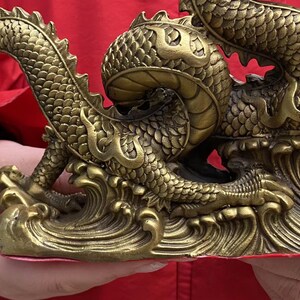 DE0151 2024 Chinese New Year Dragon Statue Brass Copper Dragon animal Figurine Office Desk Feng Shui Decor Royal Golden Loong wealth beast image 9