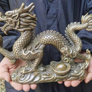 10.6 " Tibetan Buddhism Old Copper Seiko Casting Dragon statue Bronze Auspicious dragon Loong Figurine exquisite Decor Feng shui  ornaments