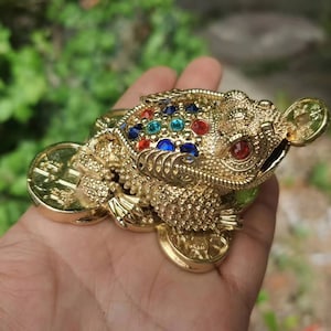 Rikedom Gyllene Groda Padda Mynt Förmögenhet, Groda Feng Shui Padda Turprydnad, Trebent Gyllene Padda Familjebil Soffbord Kontorsdekor min08