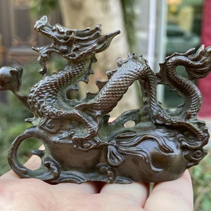Copper dragon Sculpture Antiqued Ornaments Zodiac dragon Loong Fengshui Decoration Miniature Animal gift lucky success dragon Statue. DE0109