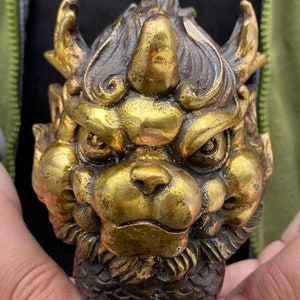 Copper Feng Shui Chi Lin QiLin statue,Foo-Dogs Lion Temple Guardian pixiu beast blessing fortune wealth dragon unicorn Pi Yao Figurine gift. image 2