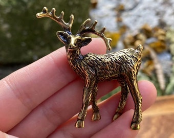 2 pic Copper deer statue tank decor Tea Pet  Brass Collectible Feng Shui Ornament Figurine Miniatures Miniature Animals Copper deer ornament