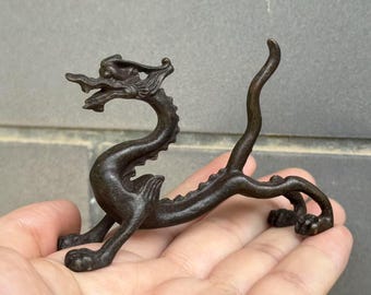 Mini Vintage Retro Dragon Statue, Feng shui Brass Dragon, Dragon Statue,Copper Dragon Figurine Dragon Artwork, Luck Success Dragon Sculpture