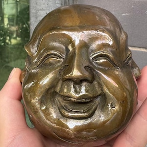 Four Faces bronze Buddha Head Sculpture Vintage brass Happy Laugh Maitreya Buddha Head Statue Copper Four Pleasure Anger Sorrow Joy DE0319
