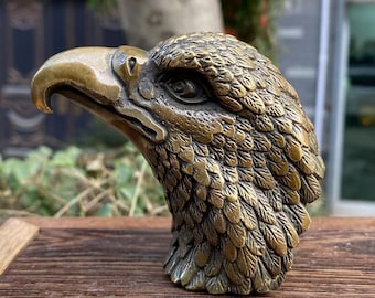 Copper eagle head Sculpture Feng Shui bird Owl Decor Small Ornaments Brass Home Office statue Decoration Miniature Animals Garden Figurines