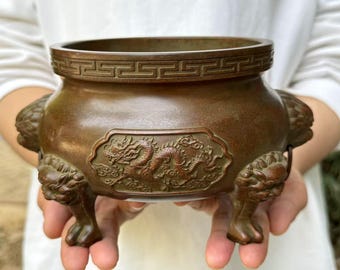 蓋付き銅製香炉、龍と鳳凰の香炉 - Etsy 日本