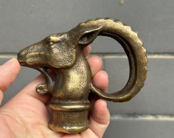 Bastón de cobre vintage con cabeza de oveja, bastón de latón tallado a mano con forma de oveja del zodiaco, bastón personalizado para regalo de hombre.