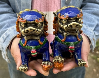ブロンズ製ライオン像 - 緑色銅合金製置物（小型）アートフィギュア