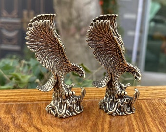 2 Metal Copper eagle Sculpture Feng Shui Decor Ornaments Brass statue Tea Table Ceremony Decoration Miniature Animals Garden Figurines DE091