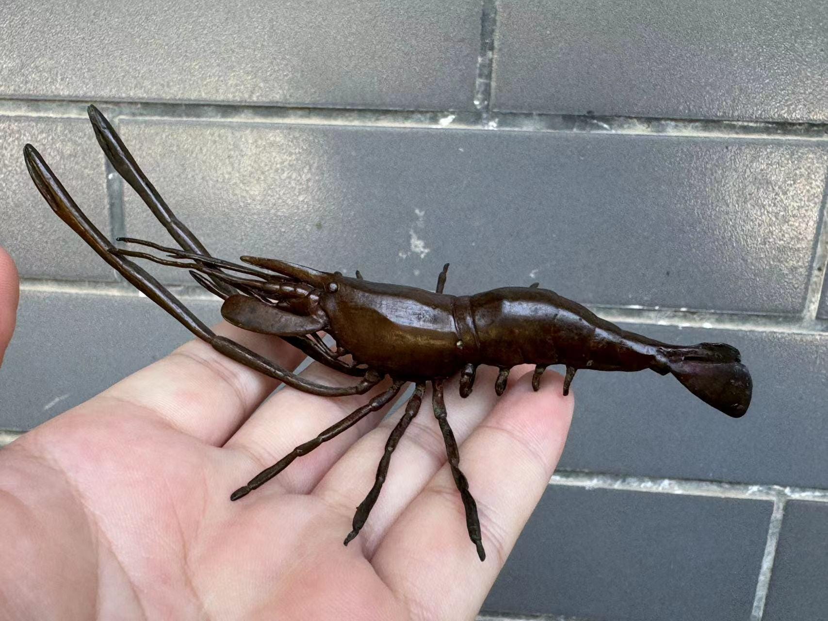 Vintage Copper Shrimp Figure Japanese Antique Metal Sea Animal Artisan ...