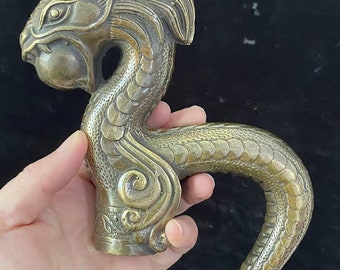 Vintage dragon Head Cane Walking Stick,Bronze/Brass Hand Carved Solid  Crutch Cane Head Walking Stick Custom Walking Cane for Men fengshui.