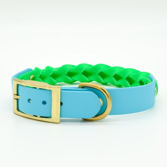 Lime Green and Blue Waterproof Biothane Dog Collar