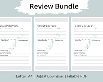 Review Bundle, Reflection Bundle, Weekly Monthly Yearly Review, Self Reflection, Improvement, Instant Download, Self Review