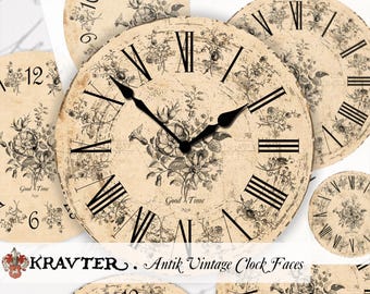 Dial clock vintage antique to print flowers floral, clock face vintage style printable, diy clock face renewal, decoupage, craft