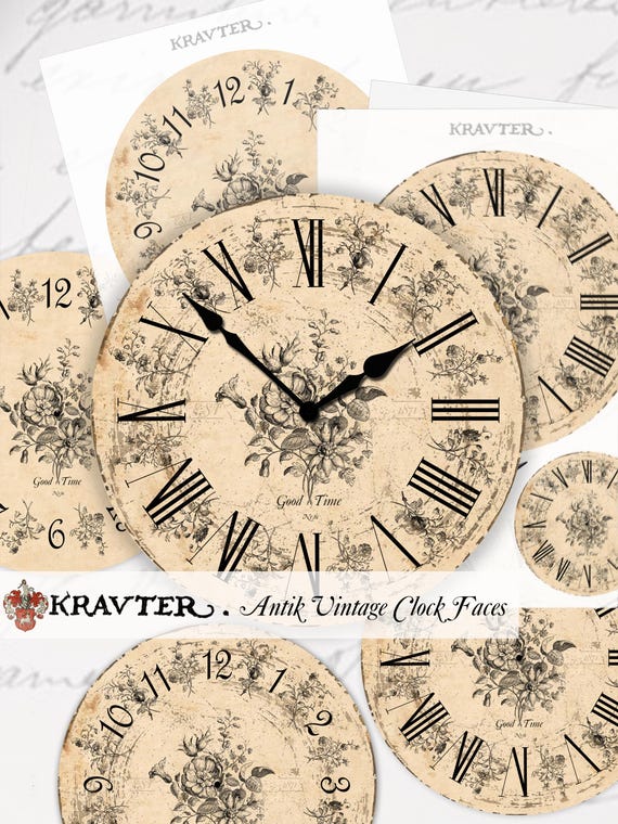 Zifferblatt Uhr Vintage Antik zum ausdrucken Blumen floral, clock