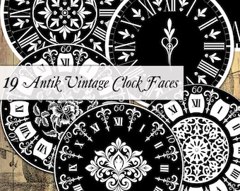 Clock antique vintage dial, 19 dial motifs, clock face, black clock faces, DIY clock face renewal, crafting, hobby crafting