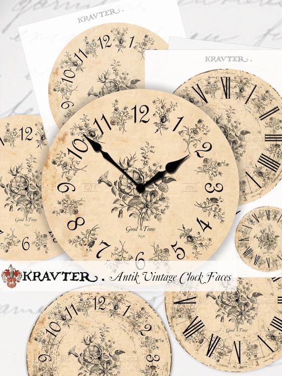 Uhr Vintage Antik Zifferblatt Blumen, floral, clock face vintage style, Uhrenblatt drucken, diy uhrenblatt erneuern, decoupage, basteln
