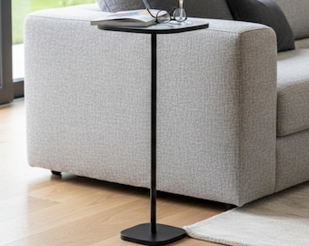 Modern Minimalist Metal Drink Table - Sleek Black Side stand for Sofa or Armchair.
