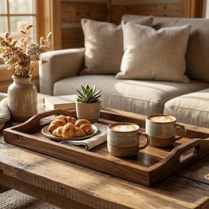 Solid Wood Serving Tray -Wooden Coffee Table Tray - Handmade Kitchen Decor & Housewarming Gift