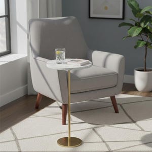 Florence Modern Metal Drink Table With Marble Top: Iron Side Tables - 24x8x8