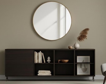 Aparador de madera maciza: Mesa consola moderna de madera oscura con estantes