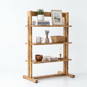Wooden Storage Cabinet | Rustic Open Shelving Unit, Farmhouse Bookcase, Minimalist Organizer